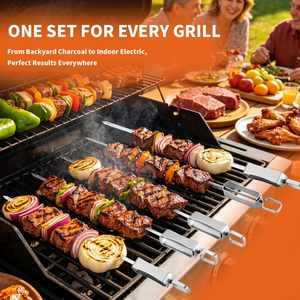 10pcs Reusable Stainless Steel Kabob Skewers Flat Metal <b>BBQ</b> Barbecue Skewer Grilling Skewers Set Carry <b>Bag</b> for Outdoor - Product Image 5