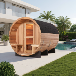 ซาวน่าไม้ซีดาร์แดงแบบดั้งเดิม ดีไซน์ใหม่ สำหรับใช้งานกลางแจ้ง พร้อมหน้าต่างทรงโค้ง รับประกัน 1 ปี สำหรับ 4-6 คน - Product Image 1