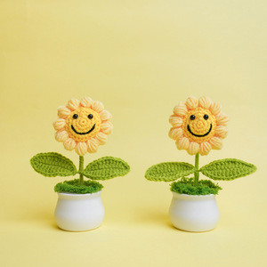Miniature de tournesol souriant en pot, artisanat en fil fait main, décoration intérieure, cadeau de diplôme pour les meilleurs amis - Product Image 2