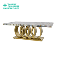 Vente en gros de meubles SK-YHZ-J002 modernes table de cuisine et 6 chaises ensemble de salle à manger de luxe en métal acier inoxydable et marbre