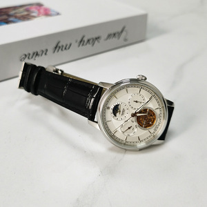 Luxury Men's Stainless Steel <b>Automatic</b> Mechanical Watch With Tourbillon Moon Phase Week Calendar Leather Strap 42mm Round Dial - Product Image 3