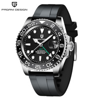 Montre mécanique tendance pour homme PAGANI DESIGN Bethany, GMT, double fuseau horaire, calendrier lumineux, bracelet en caoutchouc, cadran à aiguilles, vente en gros