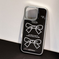 Coque de téléphone Ins Bow Tie noire dorée pour iPhone 16, 16 Pro Max/Plus/Pro, 15, 15 Pro Max/Plus/Pro, 14 Pro Max/Plus/Pro, 14, 13, 13 Pro Max, 13 Pro, 12, 11