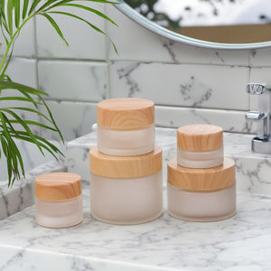Luxury Frosted Glass <strong>Jars</strong> with Lids for <strong>Cosmetic</strong> Wood Grain Lid Glass 5-100g clear <strong>Cosmetics</strong> Bottle for Eye Cream Face Cream - Product Image 1