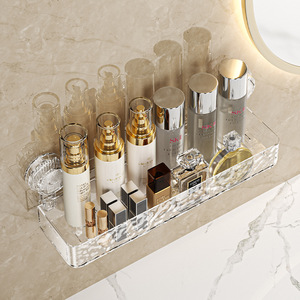 Wall Mounted Suction Cup Shelf Transparent Rectangular Bathroom Storage Rack With Hooks Durable Design - Product Image 4
