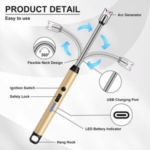 Encendedor USB Recargable Creativo a Prueba de Viento con Llama Larga para Cocina, Velas y Estufas de Gas - Regalos Metálicos - Product Image 2