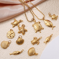 Collier pendentif en acier inoxydable plaqué or 18 carats, motifs tortue et étoile de mer, avec fonctionnalités DIY et foulards