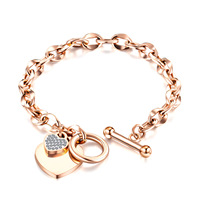 High End 18k placcato in oro 316 l gioielli in acciaio inossidabile OT attiva/disattiva chiusura a maglie catena pavimenta zircone Charms cuore per bracciali donna