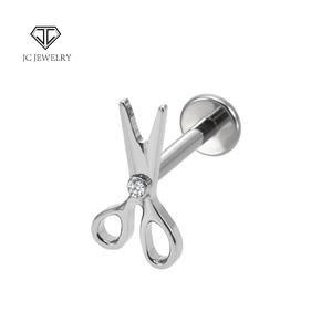 ASTM F136 Titanium 16G Small Scissors <strong>Cartilage</strong> Earrings Brat Monroe Tragus Spiral Perforated Design CZ Fashion Children