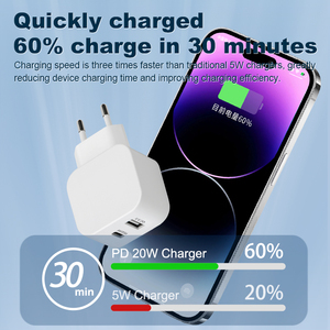 Cargador PD de 20W, <span class=keywords><strong>2</strong></span> puertos, cargador de pared de 20W, puerto de cargador Micro USB para el teléfono celular más nuevo - Product Image 3