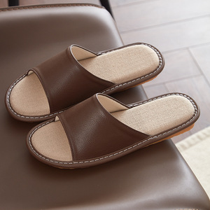 Chaussons en cuir véritable pour hommes, nouveaux, antidérapants, pour l'intérieur, en cuir et lin, sans odeur, avec semelle en tendon de boeuf - Product Image 3