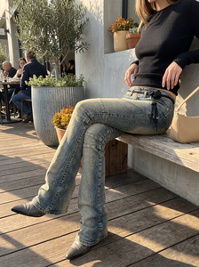 <span class=keywords><strong>Jeans</strong></span> Vintage a <span class=keywords><strong>Vita</strong></span> <span class=keywords><strong>Bassa</strong></span> <span class=keywords><strong>Skinny</strong></span> Boot Cut da Donna con Cuciture Architettoniche, Lavaggio Stone Wash Intenso, Stile Streetwear Sexy - Product Image 3