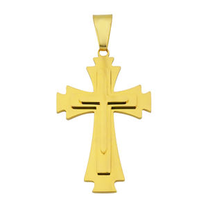 Collana con ciondolo croce in acciaio inossidabile a tre strati color oro placcato oro lucido religione della credenza - Product Image 5