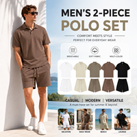 Klaar voor verzending: 280gsm zware katoenen poloshortset voor heren, premium oversized 2-delige set