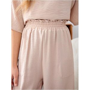 FOXA Girl's 2 Piece <b>Linen</b> Summer Outfit Oversize Half Sleeve <b>Top</b> Wide Leg Pants Casual Breathable Women's Set - Product Image 3