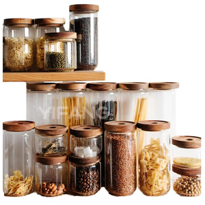 Wadah penyimpanan kaca dapur dengan tutup kayu, <span class=keywords><strong>Set</strong></span> toples kedap udara Ideal untuk menyimpan sereal makanan ringan dan kering - Product Image 2