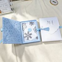 Ensemble d'invitations d'anniversaire en acrylique flocon de neige, boîte cadeau en velours, carte de fête d'hiver gaufrée à chaud