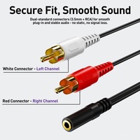 Kabel Y Audio Stereo Premium 3.5mm, adaptor berlapis emas betina ke RCA ganda berpelindung untuk Speaker/TV/Soundbar