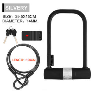 Cadenas en U noir et argent, câble en acier de 120 cm, antivol durable pour vélos, VTT et vélos électriques - Product Image 5