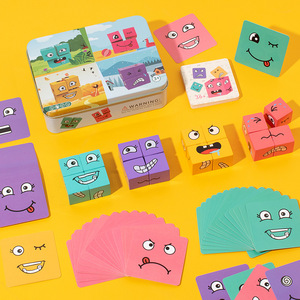 <span class=keywords><strong>Cubo</strong></span> de Madera para Cambiar Expresiones Faciales, Bloques de Rompecabezas con 40 Piezas de Animales y Naturaleza, Juguete Educativo - Product Image 4