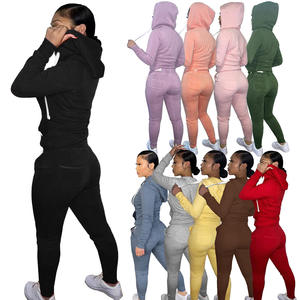 Kalın polar <span class=keywords><strong>2</strong></span> parça kadın sonbahar kış giysileri koşu Sweatpants takım elbise hırka Hoodie kadın eşofman takımı eşofman Jogger seti - Product Image 3