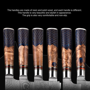 سكين مطبخ من الفولاذ الدمشقي مع راتنج أزرق ، سكين مطبخ مع قرص العسل ، سكاكين منزلية مستديرة من الخضار - Product Image 6