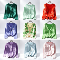 Cardigan décontracté en tricot épais pour femme, grande taille, col en V, brodé, boutonné, à manches longues, avec poches