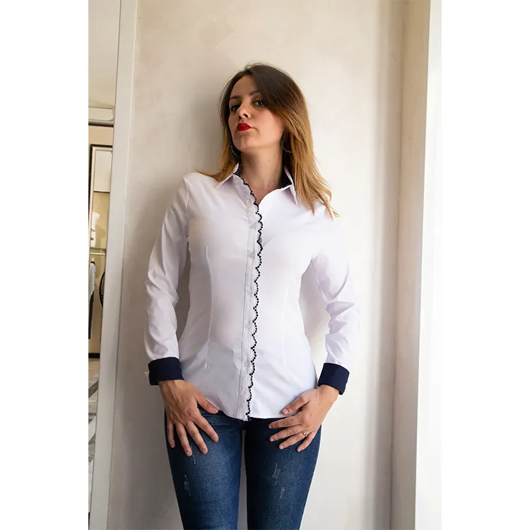 Office shirts white women shirt top cuff stitching long sleeve shirts women