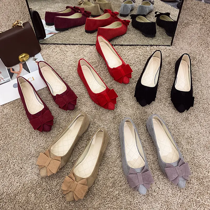Fashion Instgram Women Flat Wedding Red Slip On Loafer Casual Lady Bowknot Flat Shoes