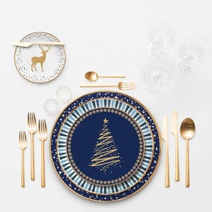 Assiettes en porcelaine bleu foncé de haute qualité pour Noël, vaisselle en céramique pour la cuisine - Product Image 2
