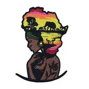 Afro Zwart Meisje Warmteoverdracht Ijzer Op Custom Human Afbeelding Borduurwerk Patches