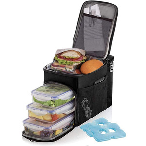 Lunch <b>Bag</b> Includes 3 <b>Meal</b> <b>Prep</b> Containers - Detachable Shoulder Strap + 2 Ice Packs Lunch Box Insulated Cooler - Product Image 1