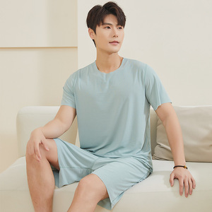 <span class=keywords><strong>Pigiama</strong></span> estivo <span class=keywords><strong>da</strong></span> <span class=keywords><strong>uomo</strong></span>, set di <span class=keywords><strong>pantaloncini</strong></span> a maniche corte, abito casual, sottile, taglie forti, per la casa, tinta unita, elasticizzato, <span class=keywords><strong>pigiama</strong></span> in due pezzi - Product Image 4