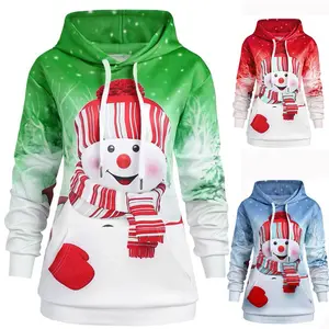 grandes mulheres do hoodie Suppliers-Women Hoodies Christmas Big Pocket Cartoon Snowman Print Long Sleeve Sweatshirts Tops 3D Digital Printing Hoodie