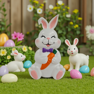 <b>Easter</b> White Rabbit Holding Carrot-shaped Decorations with LED - Product Image 5