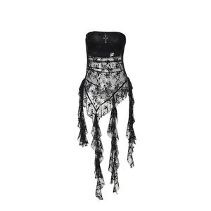 Haut bustier court noir en dentelle style gothique pour femme avec chaîne argentée et pendentif croix - Corset ajustable en gros - Product Image 5