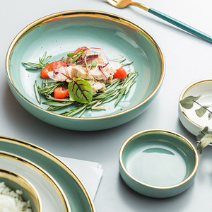 Bắc Âu Bộ Đồ Ăn Gốm Thiết Kế Cổ Điển Ánh Sáng Sang Trọng Vàng Rim Bát Đĩa Súp Hộ Gia Đình Bát Đĩa Đặt - Product Image 3