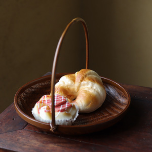 Bandeja de bambú hecha a mano para aperitivos con asa, cesta de pan lacada natural para ceremonia del té, decoración del hogar - Product Image 1