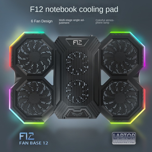Cross-border RGB Air-Cooled Semiconductor 6-Fan 15.6 Portable Bracket F12 Gaming Laptop Radiator Plastic Metal Mesh Color Box