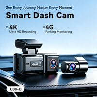 ADINKAM Caméra embarquée 4G Live avec double objectif avant 4K et arrière 1080P, enregistreur GPS, surveillance à distance, contrôle par application, stockage cloud, vision nocturne, DVR
