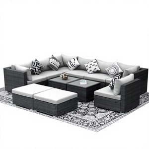 OEM Luxury Wicker Rattan Garden Patio Sofa Set Thick Cushion Outdoor Sectional Furniture with Table - Product Image 1