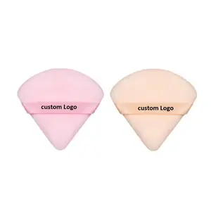 custom private logo long handle supper wedge flocking soft cotton loose air BB cream Wet Dry makeup powder puff triangle