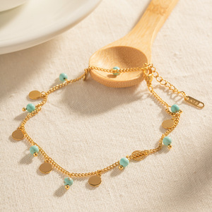 ERESI Summer INS Double chevillère moderne en acier inoxydable plaqué or 18 carats, anti-ternissement, avec pierre turquoise, bijou de plage et de <span class=keywords><strong>piscine</strong></span> - Product Image 3