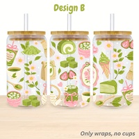 Autocollant de transfert UV DTF en poudre de thé vert Matcha pour tasse en verre Libbey, mug de voyage, artisanat DIY, film plastique prédécoupé pour décoration