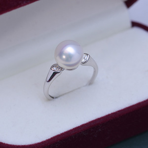 Bague en argent S925 avec perle d'eau douce blanche ronde de 9-10 mm, bijoux minimalistes, forte brillance, faibles défauts, vente en gros - Product Image 5