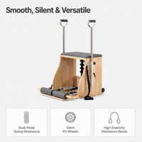Chaise de Pilates pour la maison et le studio, durable, avec cadre en chêne réglable, revêtement en cuir PU épaissi, pour la santé des hommes, des femmes et des adultes
