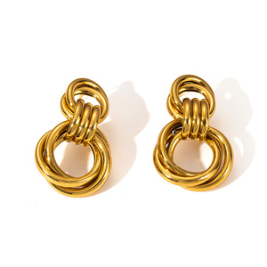 Boucles d'oreilles clous géométriques en acier inoxydable inaltérable EH153, style européen et américain, pour femme, dorées, luxe léger, mode, vente en gros - Product Image 2