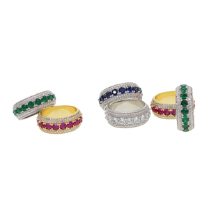 Cincin bandul kristal bulat warna-warni, Perhiasan pria berlian hip hop bling cz batu mikro - Product Image 3