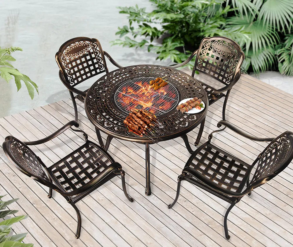 Barbecue en aluminium moulé, chaise et table d'extérieur, pour les loisirs, terrasse extérieure, jardin combiné, en fonte, offre spéciale