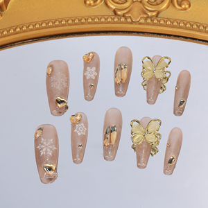 Uñas postizas de lujo de acrílico, largas, tipo ataúd, cobertura completa, hechas a mano, con pedrería de mariposa, precio de fábrica al por mayor. - Product Image 3